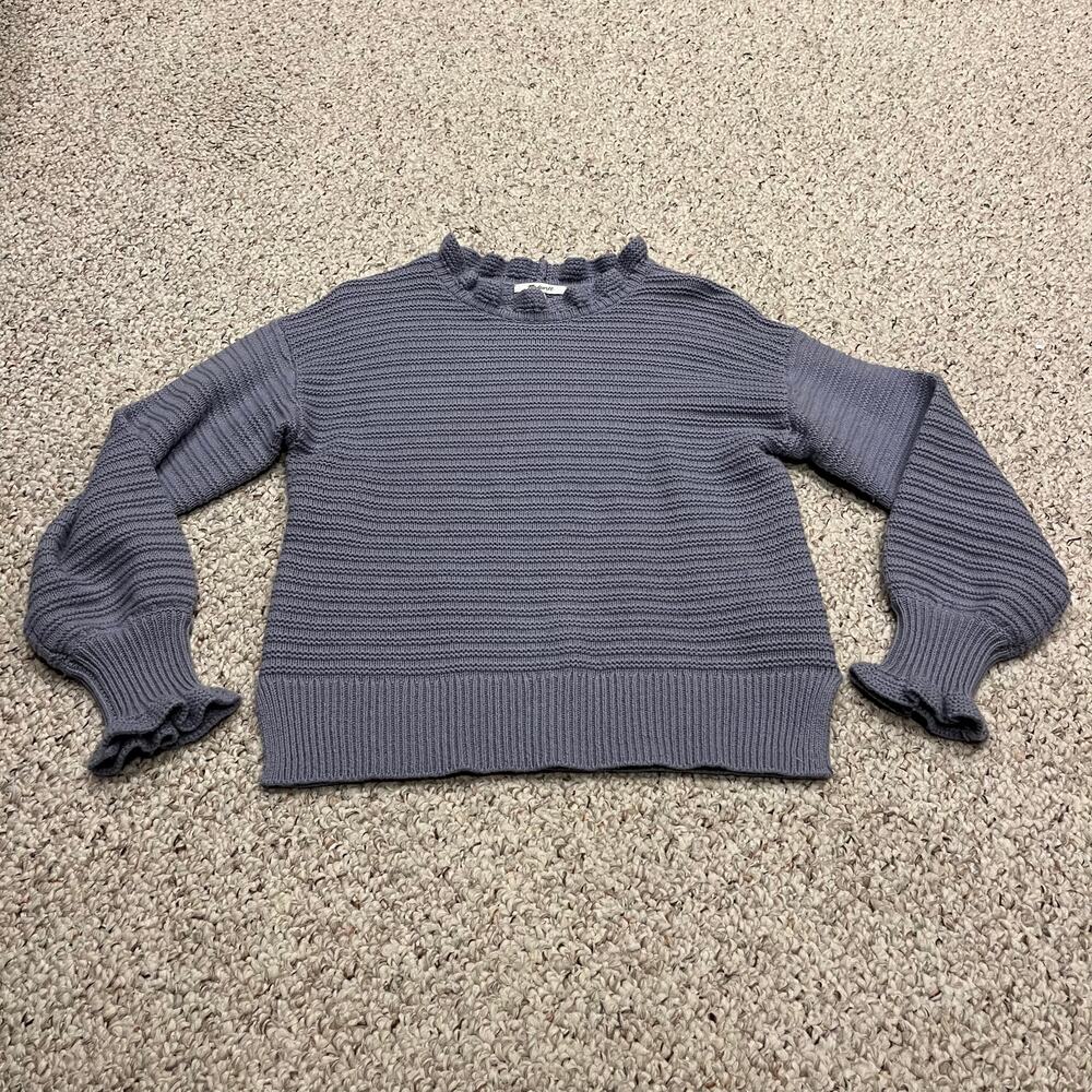 Madewell Ruffleneck Pullover Sweater Sz S Cotton Merino Wool Yarn Preppy Casual